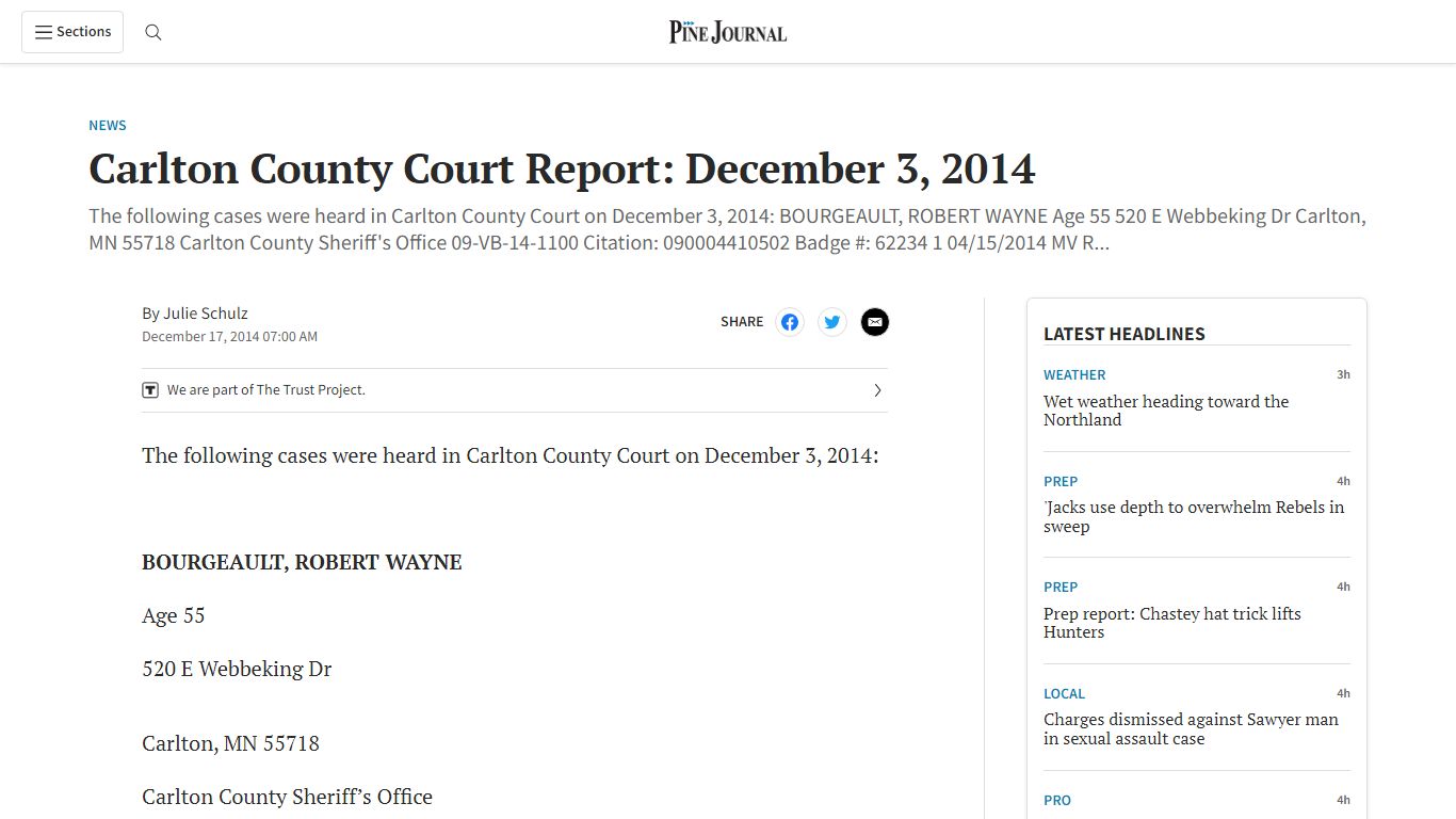 Carlton County Court Report: December 3, 2014 - Pine Journal